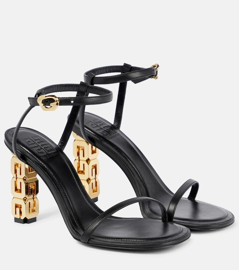 GIVENCHY G-Cube Embellished Leather Ankle Strap Heeled Sandals Black Size EU 40